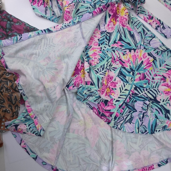 Lilly Pulitzer Blue Pink Floral Wrap Dress Sz Xs - Picture 9 of 11